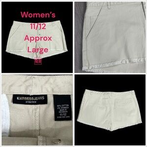 Women's Express Jeans 11 / 12 Large Shorts Chino Khakis Khaki Cotton Stretch New